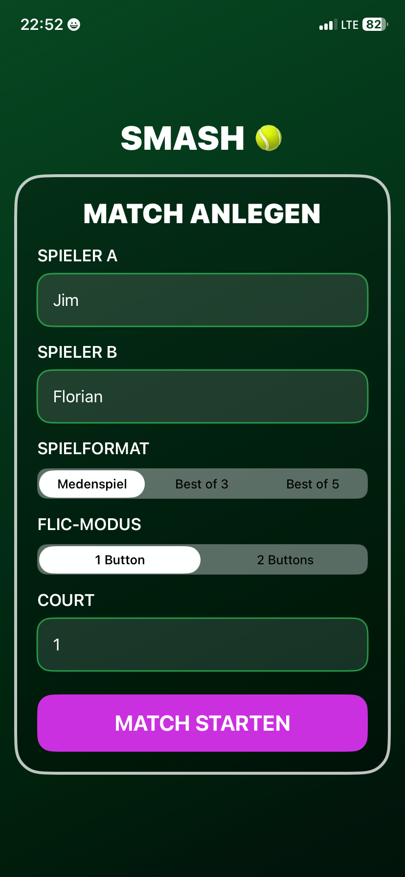 SMASH App Match anlegen